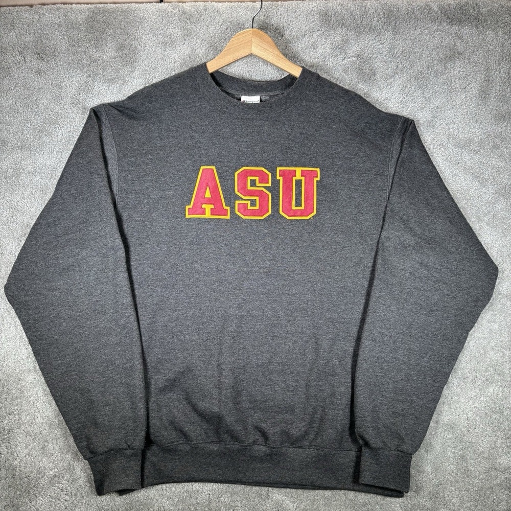 Arizona State Sun Devils Sweatshirt Mens L Crewneck Gray Embroidered Champion
